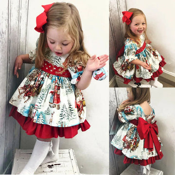 半袖ワンピース キッズワンピース クリスマスドレス ダブルレイヤースカート 半袖リボンワンピース ガールズ 女の子 子供服