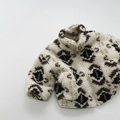 ショートコート・ジャケット・ジャンパー キッズアウター ボアフリース裏キルティングジャケット ジッパーコート ネイティブ トライバル柄 ボーイズ 男の子 子供服