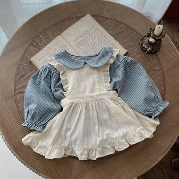長袖ロンパース ベビー長袖ロンパース フリルエプロンドレス チェック ガールズ 女の子 子供服