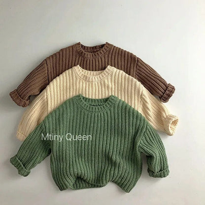 キッズざっくりニットプルオーバー、コーヒー＆ベージュ＆グリーンの3色展開