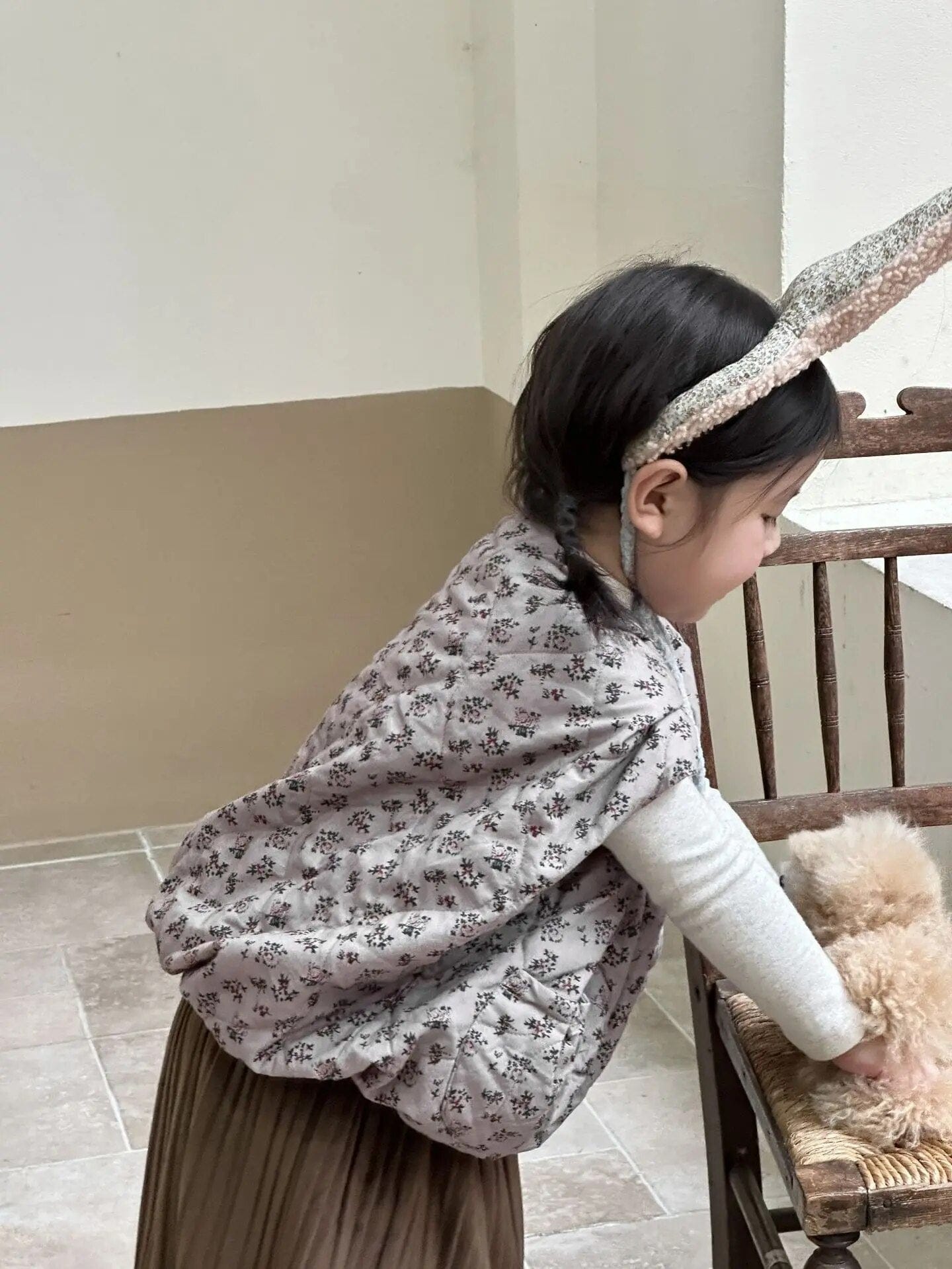 ベスト キッズベスト キルティング ルーズアウター フラワー 花柄プリント ガールズ 女の子 子供服