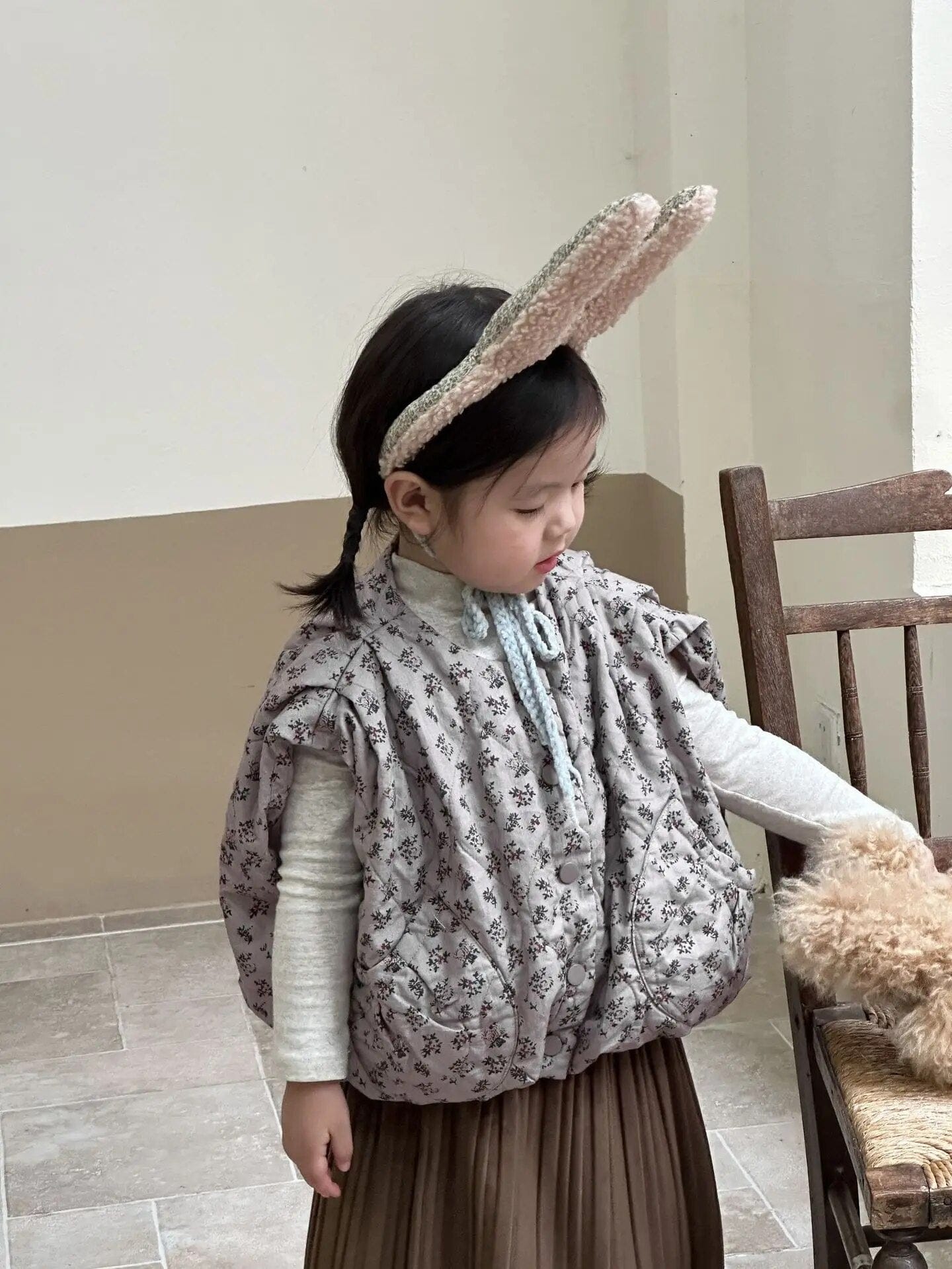 ベスト キッズベスト キルティング ルーズアウター フラワー 花柄プリント ガールズ 女の子 子供服