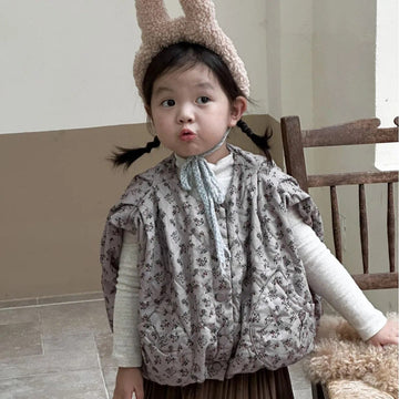 ベスト キッズベスト キルティング ルーズアウター フラワー 花柄プリント ガールズ 女の子 子供服