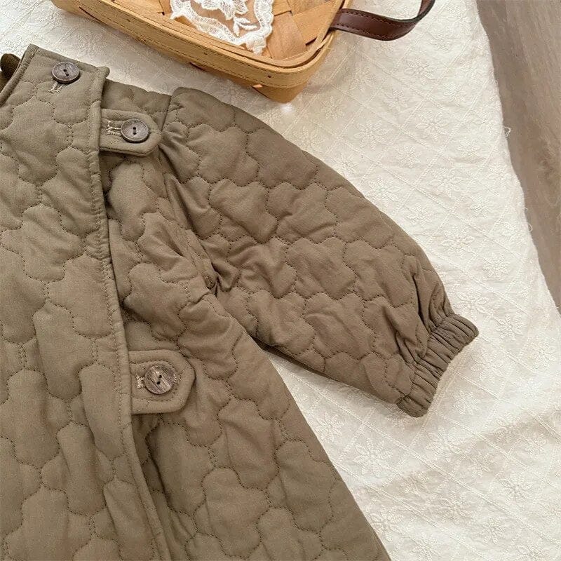 ロングコート キッズアウター キルティングロングコート グレーグリーン ガールズ 女の子 子供服