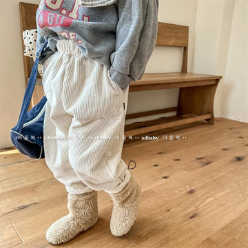 ロングパンツ・スウェットパンツ キッズパンツ 裏フリース コーデュロイ ロングパンツ 暖パン ベージュ ユニセックス 男の子 女の子 子供服