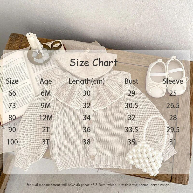 カーディガン・パーカー ベビーカーディガン ニットジャケット ビッグカラー フリル襟付き ベージュ ガールズ 女の子 子供服