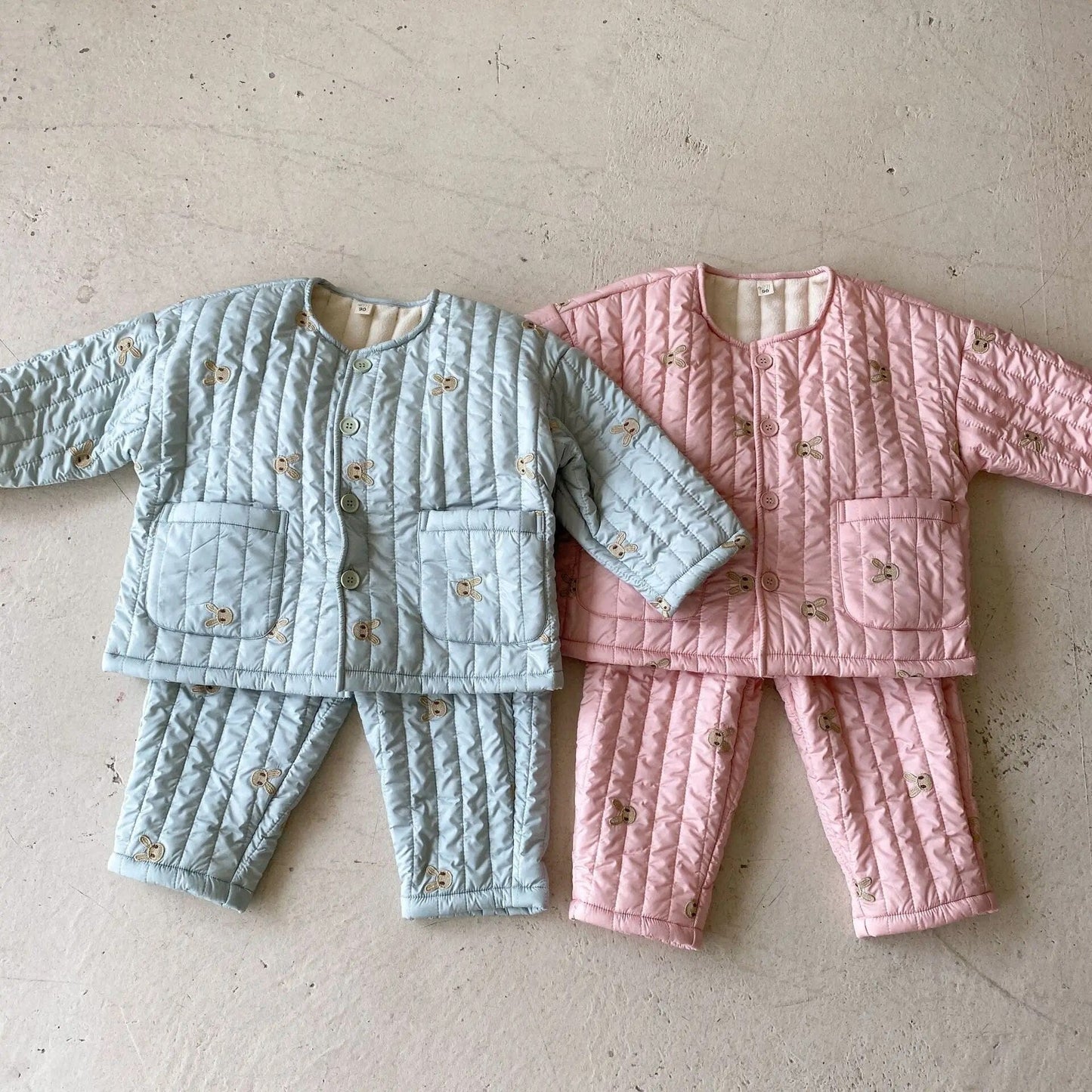 長袖パジャマ キッズ くま ベア 刺繍 キルティング パジャマ セット