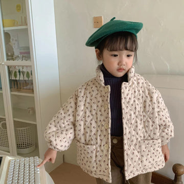 ショートコート・ジャケット・ジャンパー キッズ チェリー さくらんぼ フラワー キルティング ジャケット コート アウター