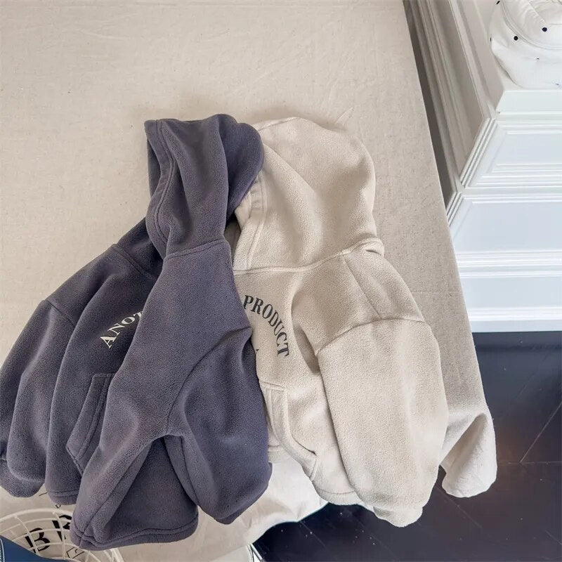 トレーナー・フーディ キッズ ボアフリース レターロゴ フーディ スウェット パーカー