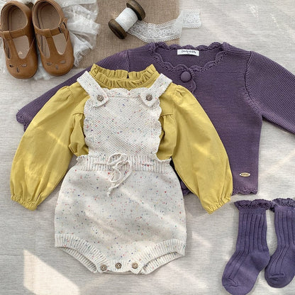 ノースリーブロンパース ベビー ニット サスペンダー ロンパース オーバーオール