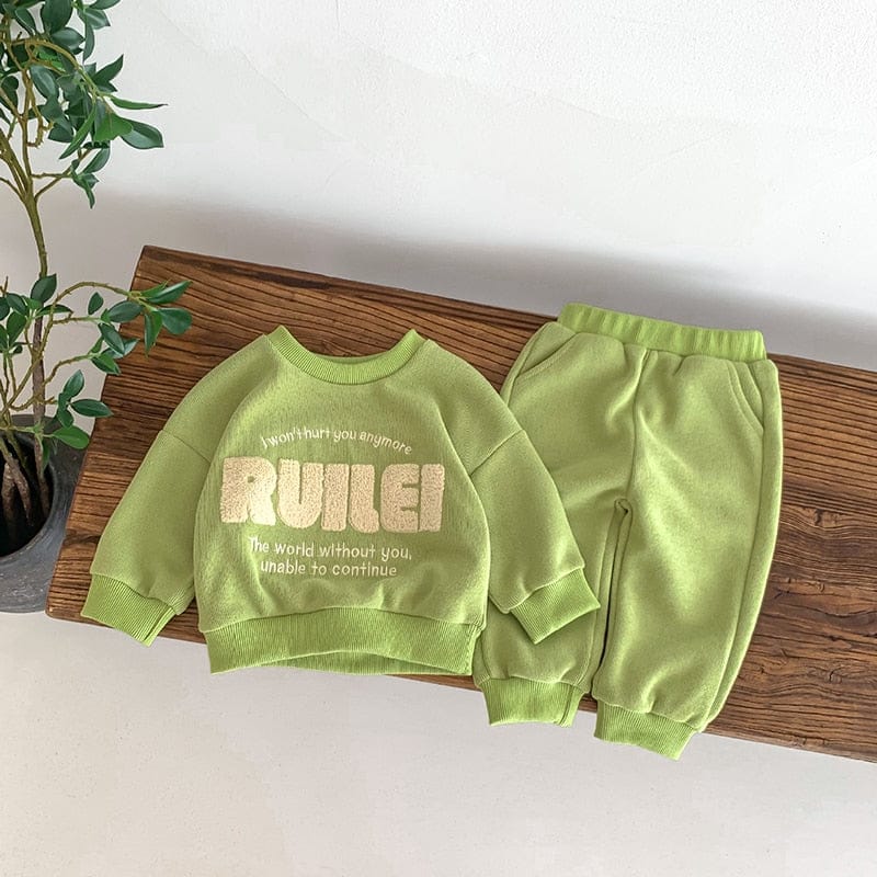長袖セットアップ ベビー セットアップ スウェットトレーナー パンツ 刺繍レターロゴ グリーン ボーイズ 男の子