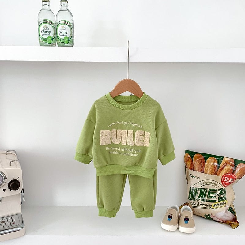 長袖セットアップ ベビー セットアップ スウェットトレーナー パンツ 刺繍レターロゴ グリーン ボーイズ 男の子