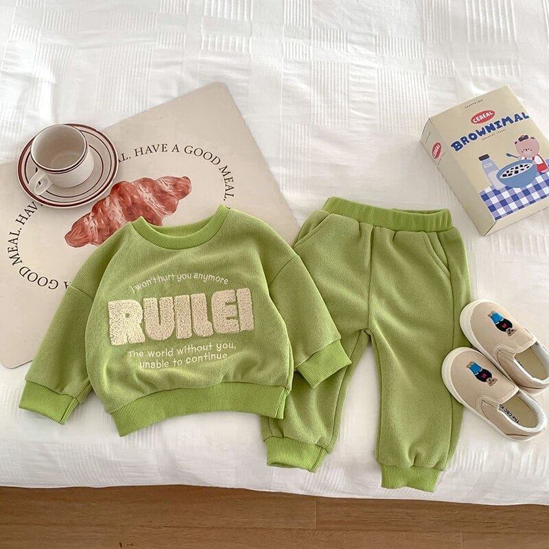 長袖セットアップ ベビー セットアップ スウェットトレーナー パンツ 刺繍レターロゴ グリーン ボーイズ 男の子