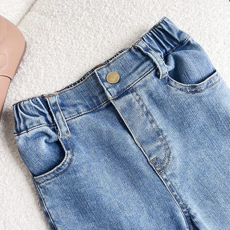 デニムパンツ キッズ デニム スキニーフレアパンツ ジーンズ ブルー ガールズ 女の子