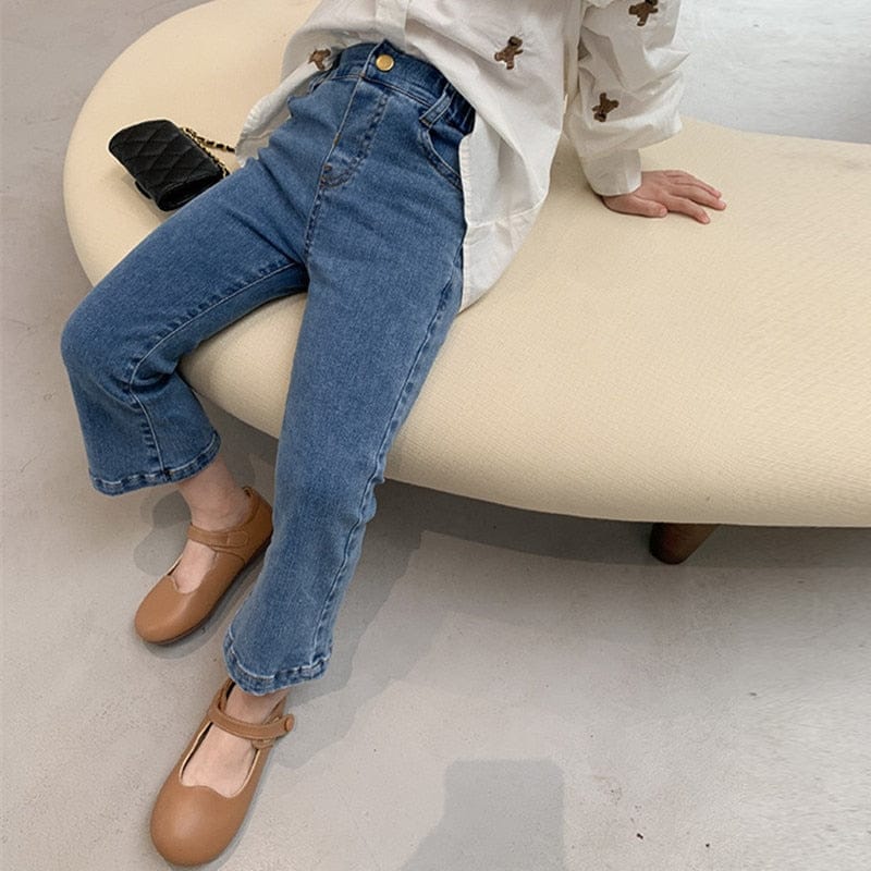 デニムパンツ キッズ デニム スキニーフレアパンツ ジーンズ ブルー ガールズ 女の子