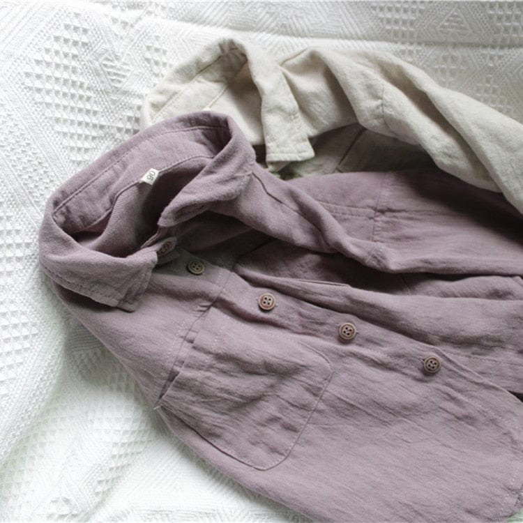長袖シャツ・ブラウス キッズ服 長袖 シャツ トップス コットンリネン シンプル ベーシック 無地 ベージュ 紫 男の子