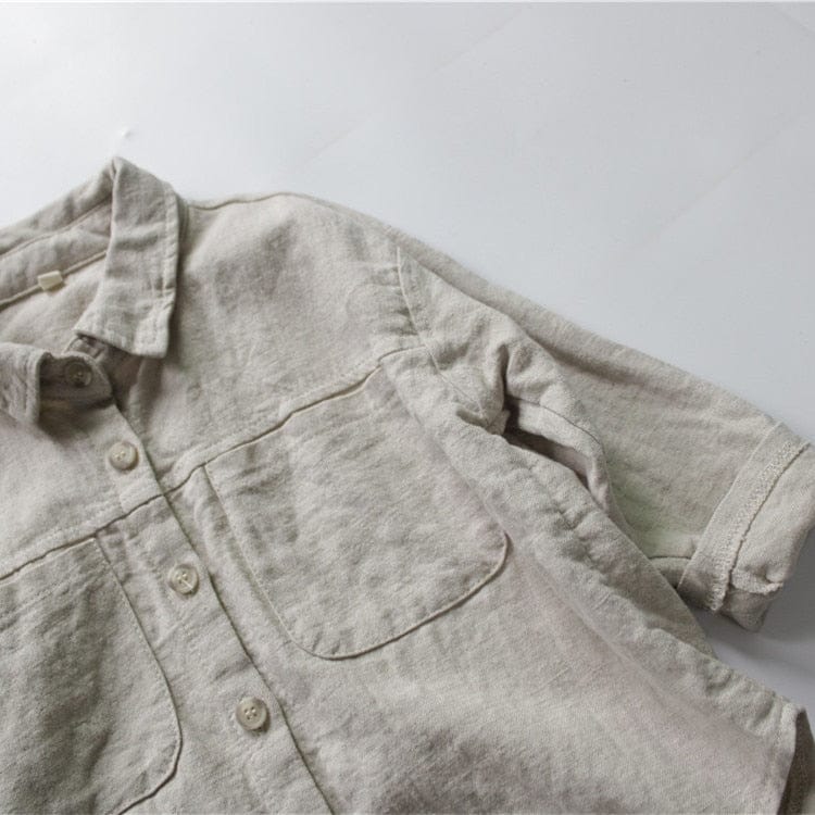 長袖シャツ・ブラウス キッズ服 長袖 シャツ トップス コットンリネン シンプル ベーシック 無地 ベージュ 紫 男の子