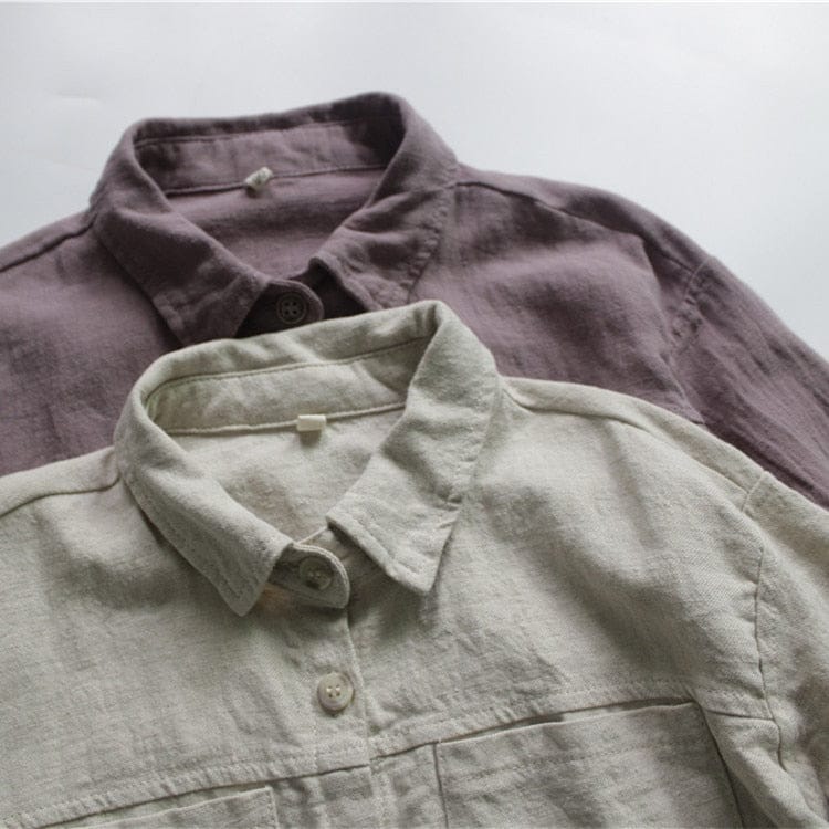 長袖シャツ・ブラウス キッズ服 長袖 シャツ トップス コットンリネン シンプル ベーシック 無地 ベージュ 紫 男の子