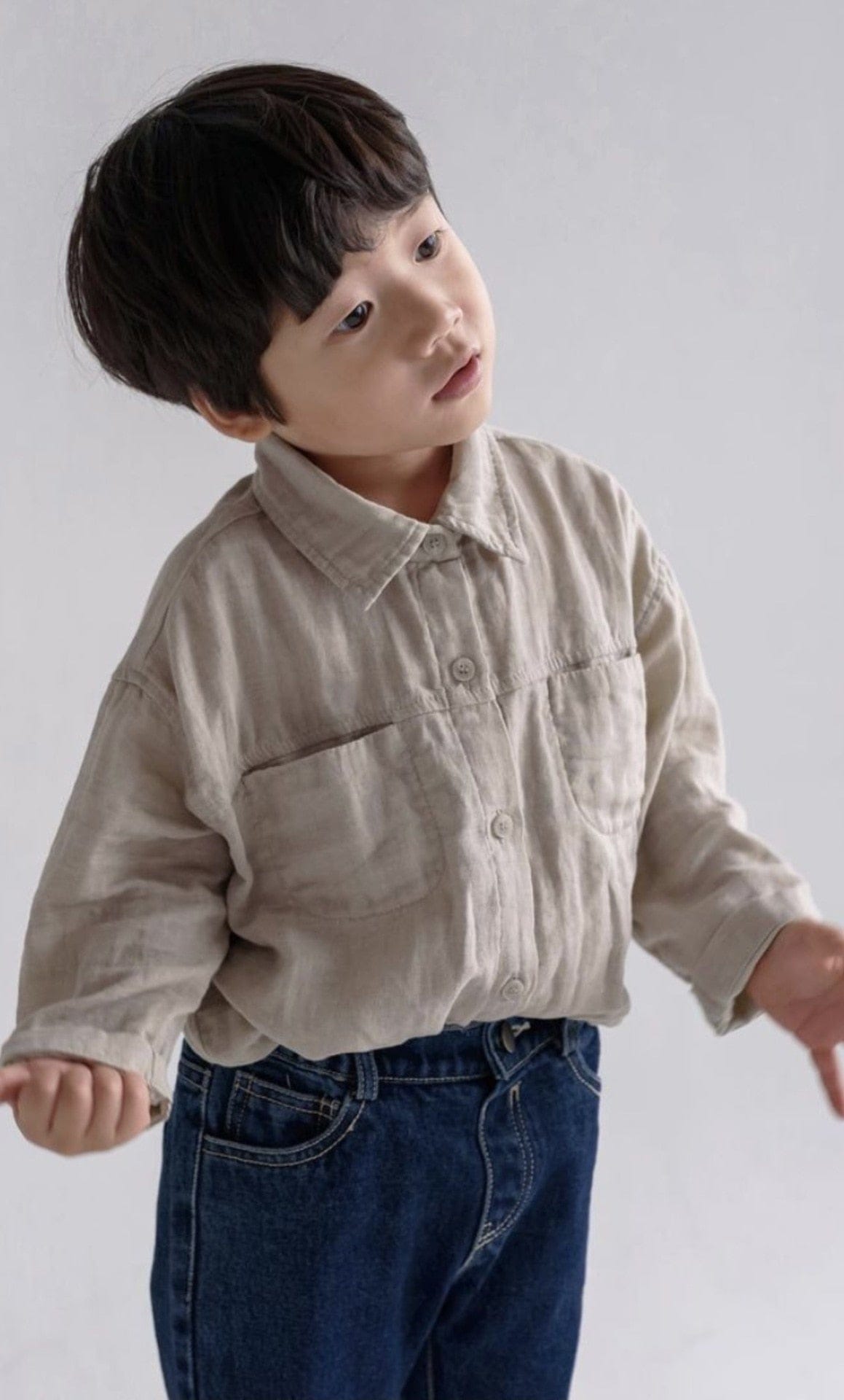 長袖シャツ・ブラウス キッズ服 長袖 シャツ トップス コットンリネン シンプル ベーシック 無地 ベージュ 紫 男の子