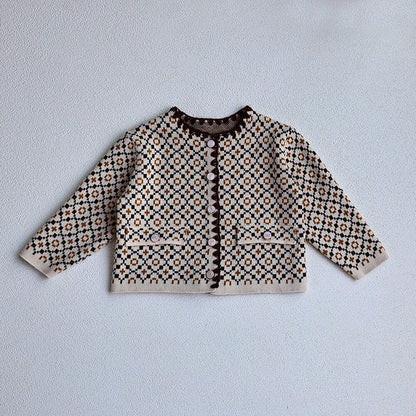 カーディガン・パーカー ベビー服 カーディガン ジャケット ブルマパンツ ニット レトロフラワー チェック 単品 女の子