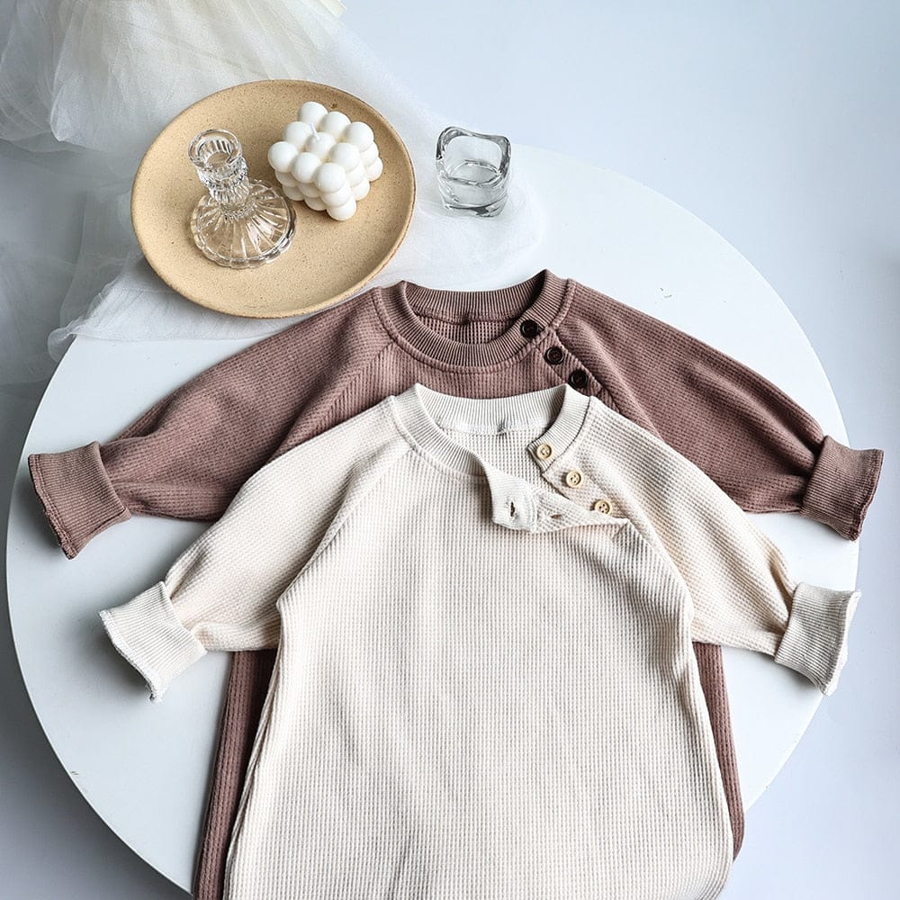 長袖ロンパース ベビー服 ロンパース ジャンプスーツ 長袖 カバーオール シンプル ベーシック ルーズ コットン コーヒー ベージュ 男の子 女の子