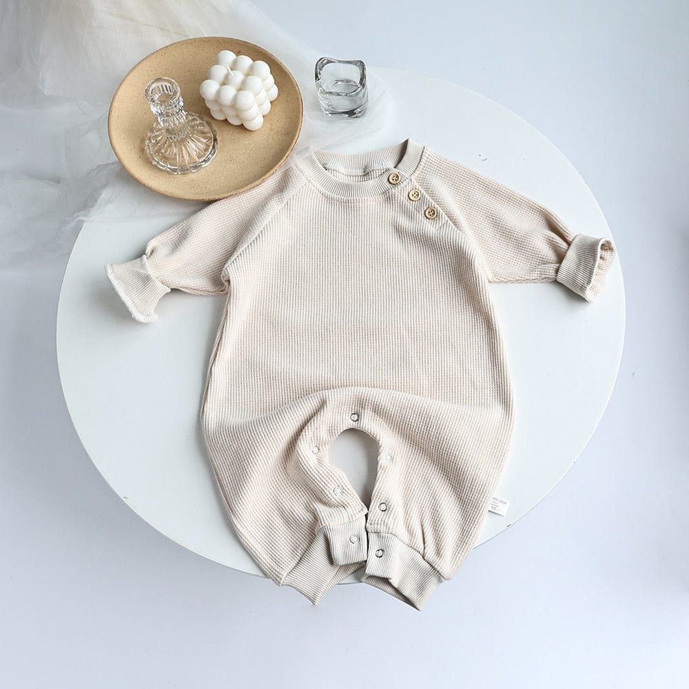 長袖ロンパース ベビー服 ロンパース ジャンプスーツ 長袖 カバーオール シンプル ベーシック ルーズ コットン コーヒー ベージュ 男の子 女の子