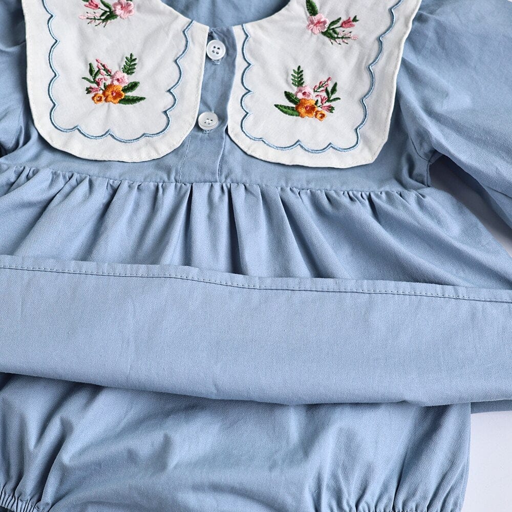 長袖ロンパース ☺︎ ベビー服 ワンピース ロンパース フラワー 長袖 刺繍 ビッグ襟 ガーリー 女の子