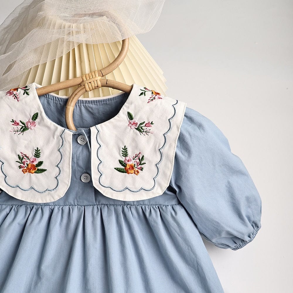 長袖ロンパース ☺︎ ベビー服 ワンピース ロンパース フラワー 長袖 刺繍 ビッグ襟 ガーリー 女の子