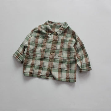 長袖シャツ・ブラウス キッズ チェック 長袖 ルーズ シャツ
