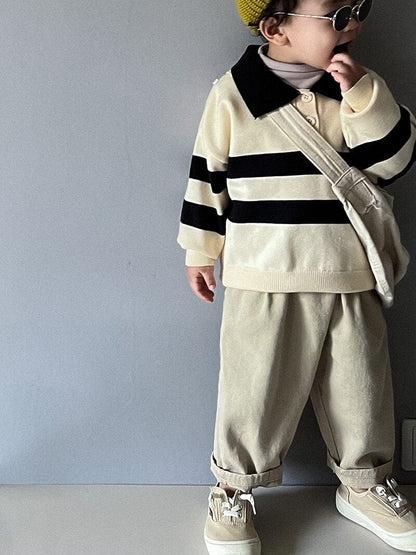 ニット・セーター キッズ ニット ボーダー 襟付き ポロシャツ セーター トップス ボーイズ