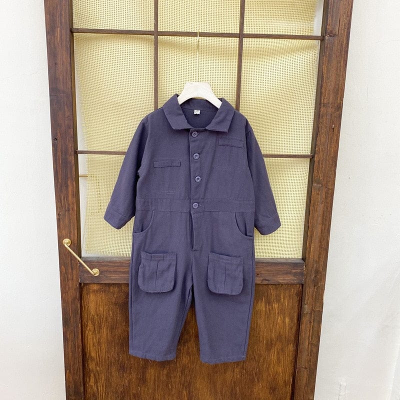長袖ジャンプスーツ キッズ 長袖 シャツ ジャンプスーツ オーバーオール つなぎ ブルーグレー グリーン ボーイズ