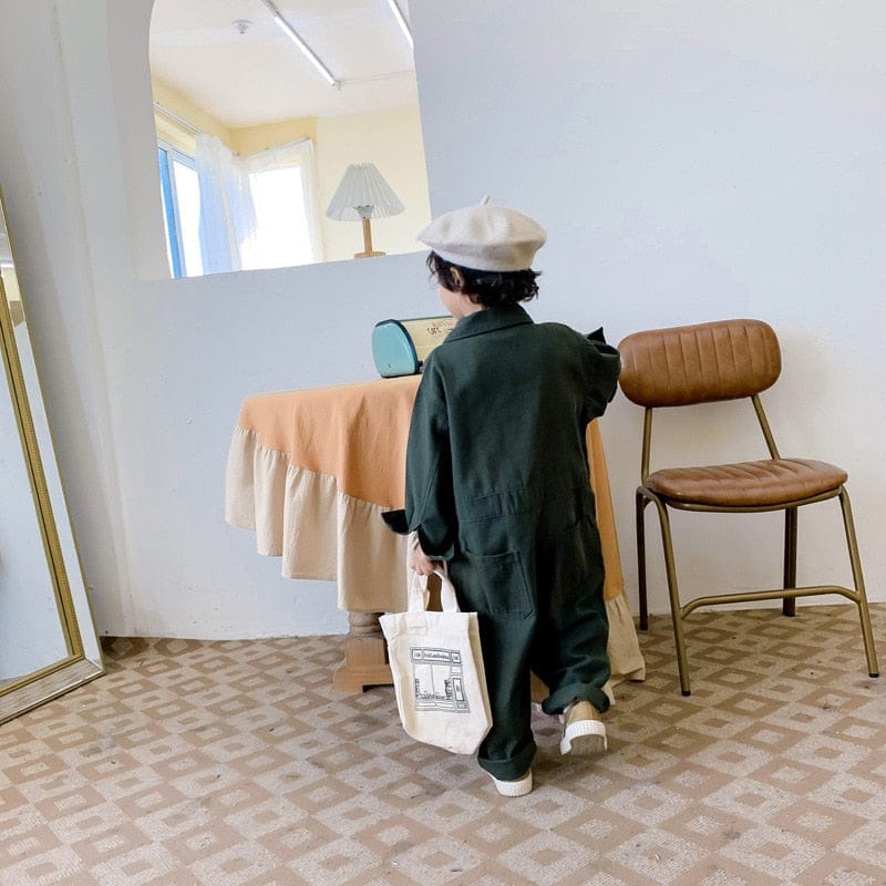 長袖ジャンプスーツ キッズ 長袖 シャツ ジャンプスーツ オーバーオール つなぎ ブルーグレー グリーン ボーイズ