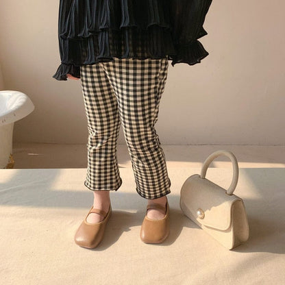ロングパンツ・スウェットパンツ キッズ チェック 無地 アンクル フレア パンツ