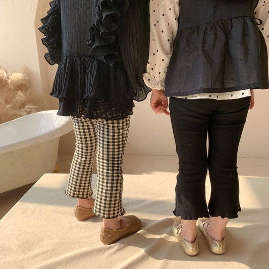 ロングパンツ・スウェットパンツ キッズ チェック 無地 アンクル フレア パンツ