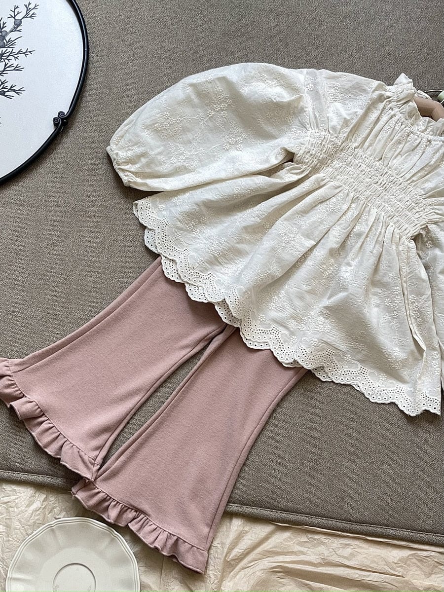 長袖シャツ・ブラウス キッズ レース 刺繍 長袖 ランタンスリーブ チュニック ブラウス トップス ガールズ