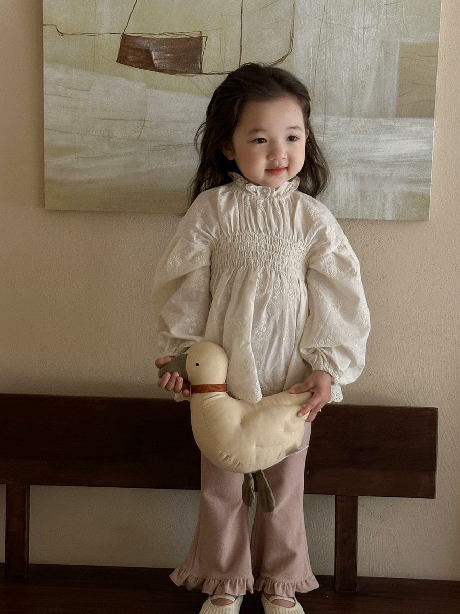 長袖シャツ・ブラウス キッズ レース 刺繍 長袖 ランタンスリーブ チュニック ブラウス トップス ガールズ