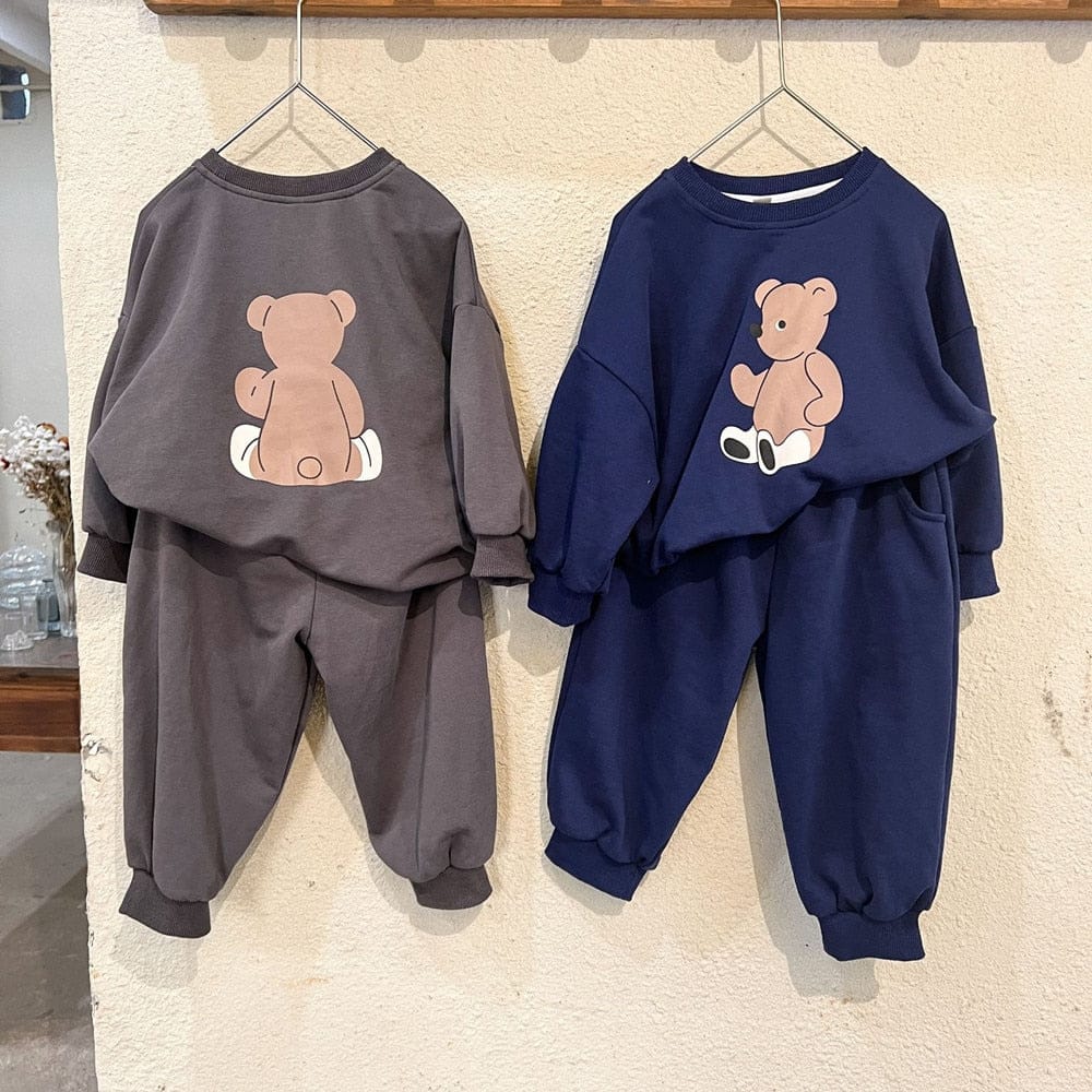 長袖セットアップ キッズ スウェット セットアップ くま ベア プリント 長袖 トレーナー パンツ ユニセックス