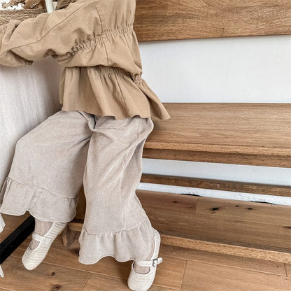 ロングパンツ・スウェットパンツ キッズ コーデュロイ フリル フレア ルーズ ロングパンツ ガールズ