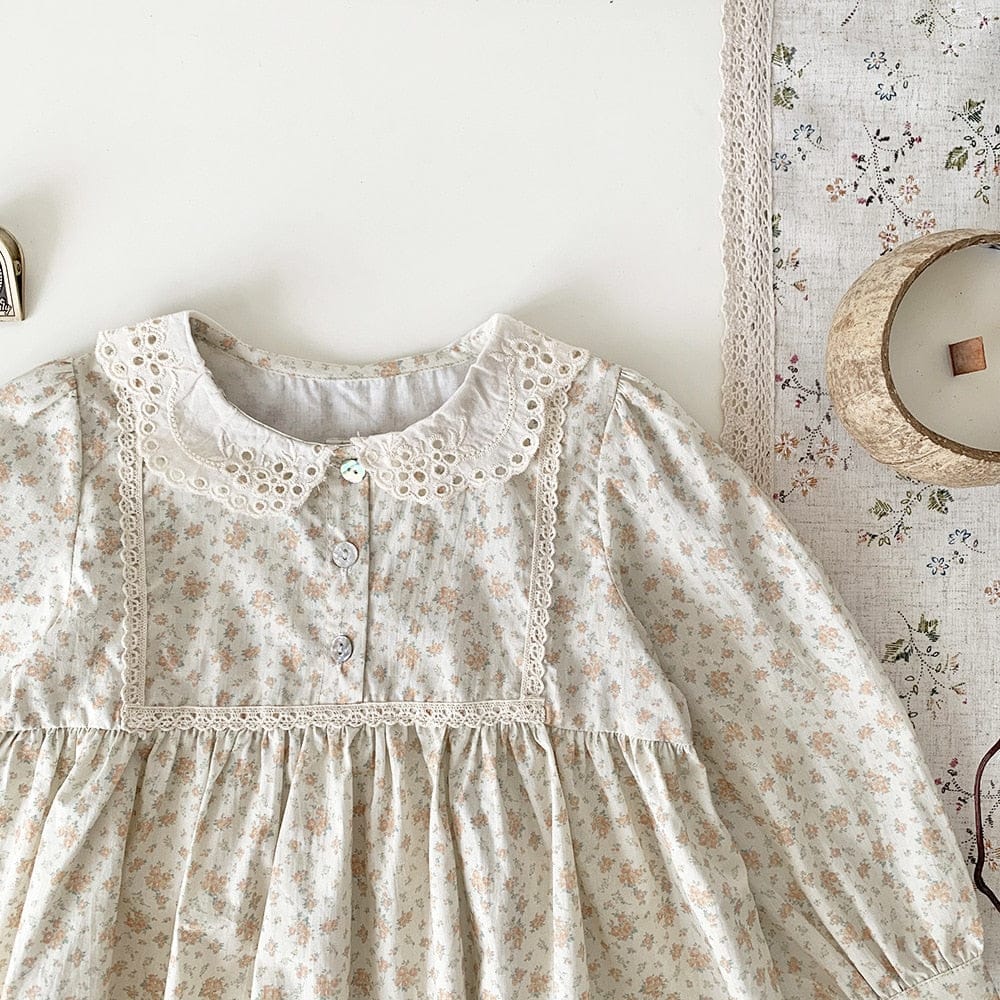 長袖シャツ・ブラウス キッズ フラワー 花柄 レース襟 長袖 チュニック ブラウス トップス