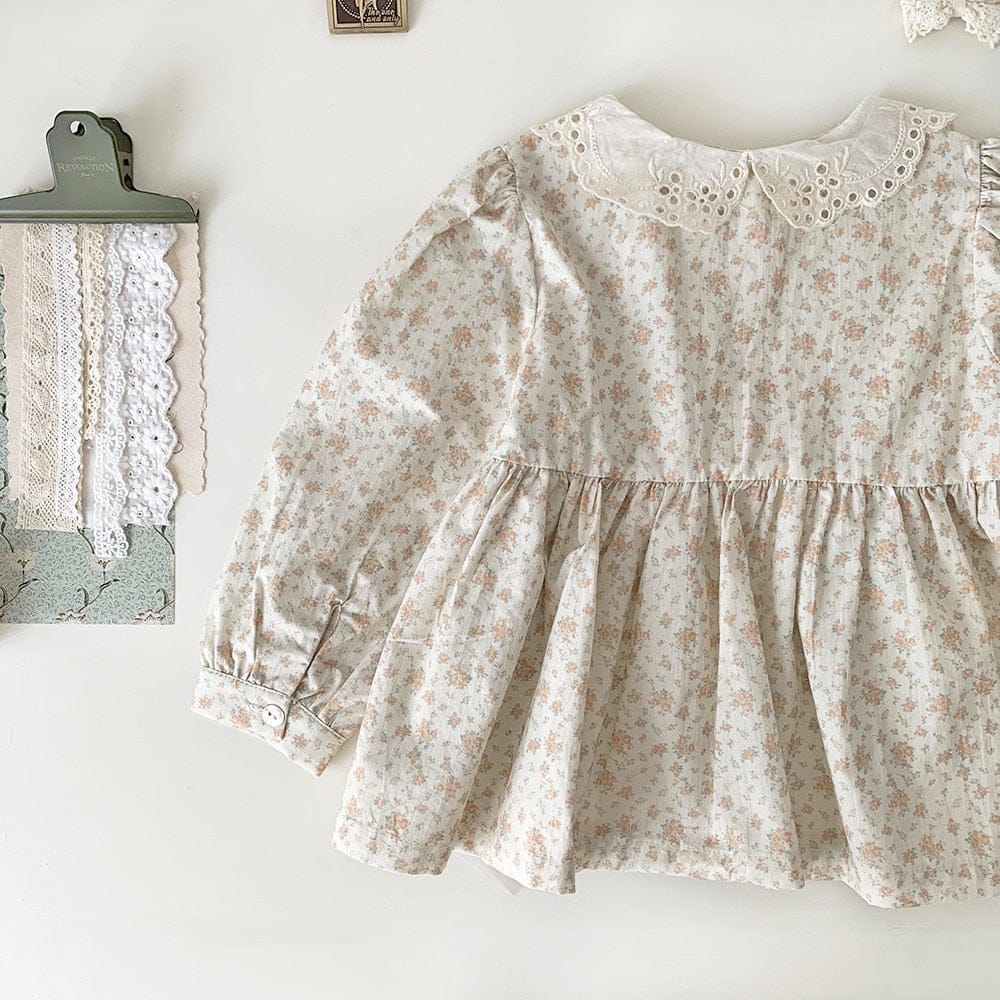 長袖シャツ・ブラウス キッズ フラワー 花柄 レース襟 長袖 チュニック ブラウス トップス