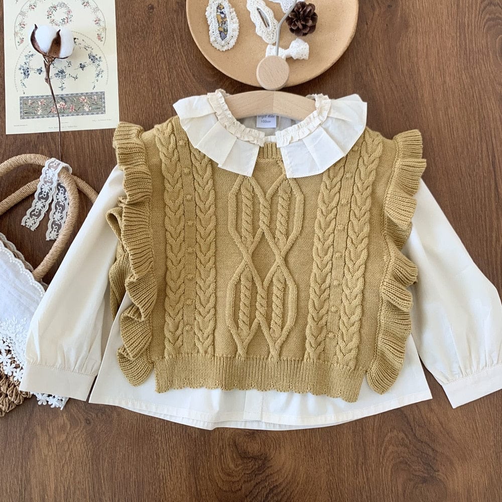 ベスト キッズ ニット フリル ベスト ショール ケープ ビブベスト ガールズ
