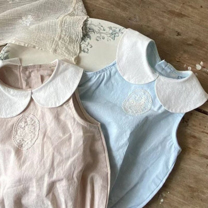 ノースリーブワンピース ☺︎ ベビー キッズ フラワー 刺繍 丸襟 ノースリーブ ロンパース ワンピース リンク 姉妹 お揃い コーデ ガールズ