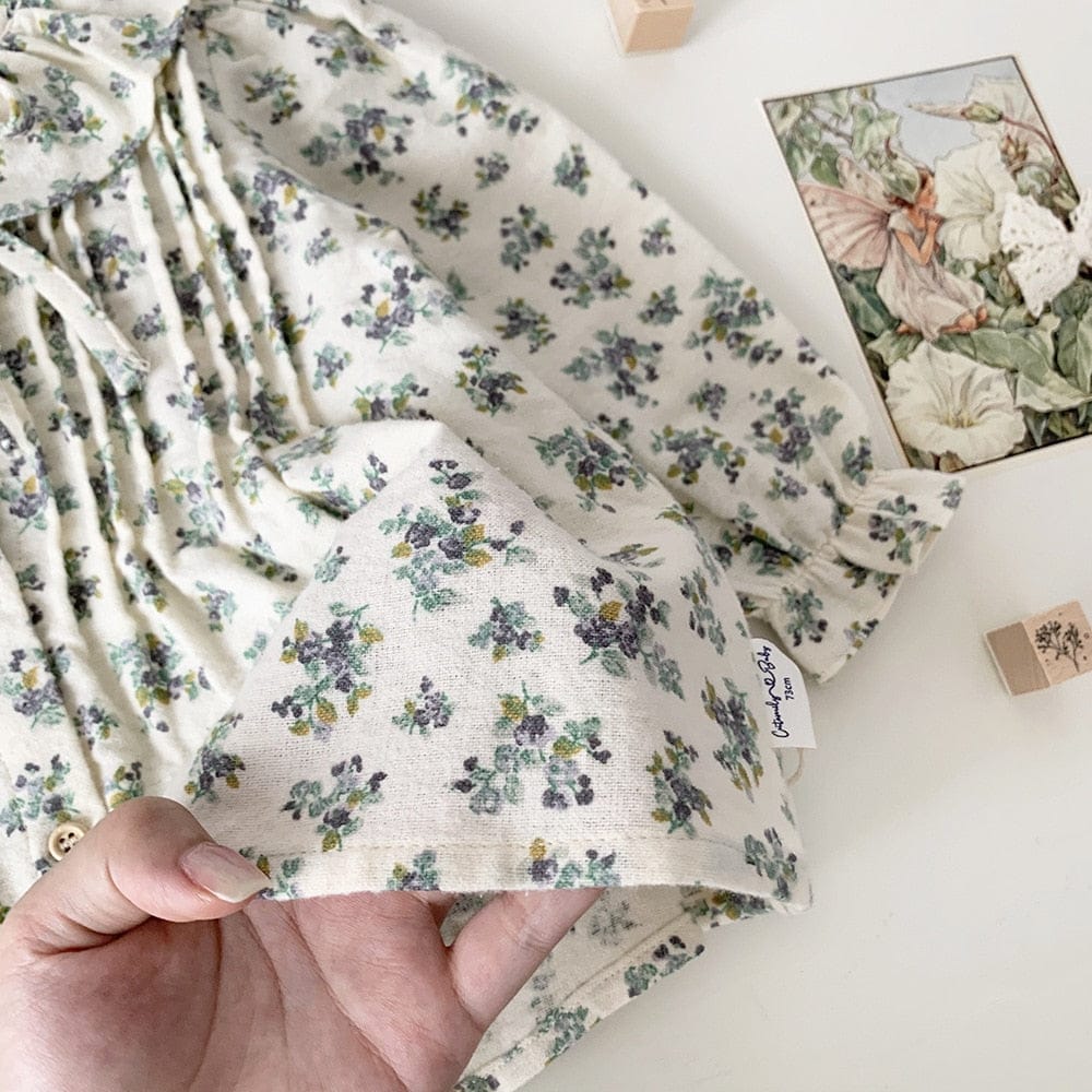 長袖シャツ・ブラウス ベビー キッズ フリル フラワー 花柄 ピンタック 長袖 チュニック ブラウス シャツ ガールズ