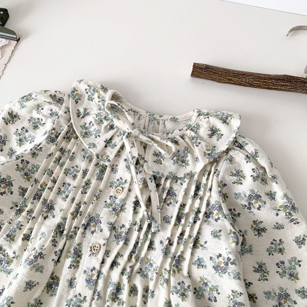 長袖シャツ・ブラウス ベビー キッズ フリル フラワー 花柄 ピンタック 長袖 チュニック ブラウス シャツ ガールズ