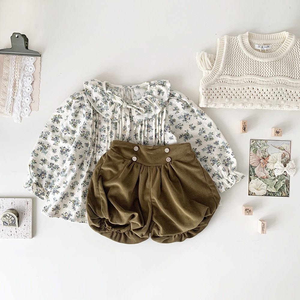 長袖シャツ・ブラウス ベビー キッズ フリル フラワー 花柄 ピンタック 長袖 チュニック ブラウス シャツ ガールズ