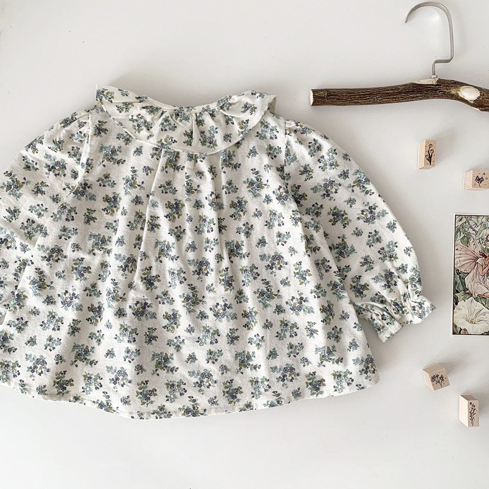 長袖シャツ・ブラウス ベビー キッズ フリル フラワー 花柄 ピンタック 長袖 チュニック ブラウス シャツ ガールズ