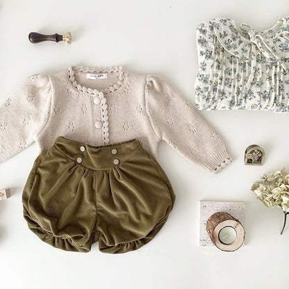 カーディガン・パーカー ベビー キッズ レースニット 長袖 パフスリーブ カーディガン ジャケット ガールズ