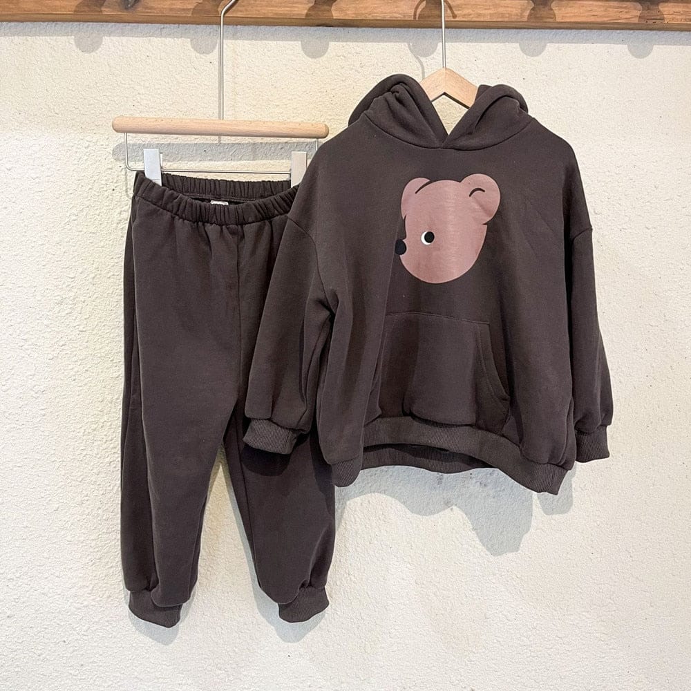 長袖セットアップ キッズ スウェット セットアップ くま ベア フーディ パーカー パンツ ユニセックス
