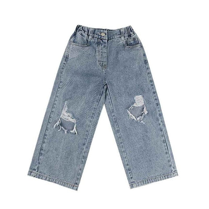 デニムパンツ ☺︎ キッズ デニム ダメージ ワイド ルーズ パンツ ジーンズ ジーパン ガールズ