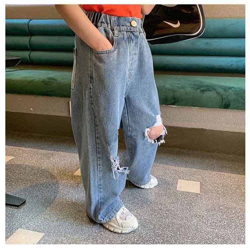 デニムパンツ ☺︎ キッズ デニム ダメージ ワイド ルーズ パンツ ジーンズ ジーパン ガールズ